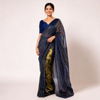 Olive And Navy Blue Mul Cotton Tissue Pre Stitched Saree For Women