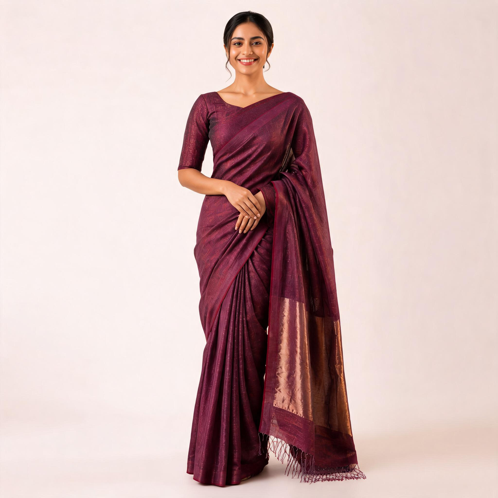Pink Linen Zari Woven Pre Stitched Saree For Women