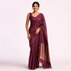 Pink Linen Zari Woven Pre Stitched Saree For Women
