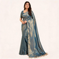 Teal Raga Tissue Pre Stitched Saree For Women