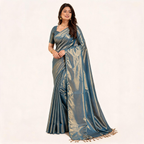 Teal Raga Tissue Pre Stitched Saree For Women