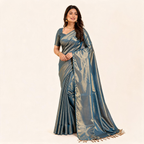 Teal Raga Tissue Pre Stitched Saree For Women