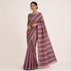 Mauve And Blue Pure Linen Pre Stitched Saree For Women