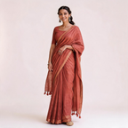 Rust Cotton Linen Pre Stitched Saree For Women