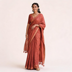 Rust Cotton Linen Pre Stitched Saree For Women