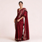 Maroon Soft Linen Jamdani Pre Stitched Saree For Women
