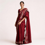 Maroon Soft Linen Jamdani Pre Stitched Saree For Women