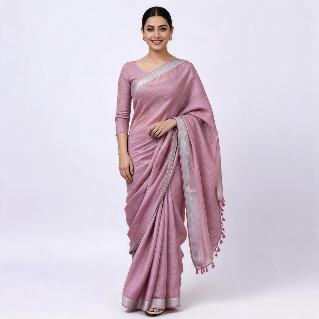 Mauve Cotton Slub Pre Stitched Saree For Women