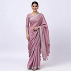 Mauve Cotton Slub Pre Stitched Saree For Women