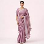 Mauve Cotton Slub Pre Stitched Saree For Women
