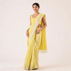 Yellow Cotton Linen Pre Stitched Saree For Women