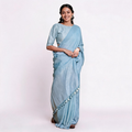 Powder Blue Cotton Slub Pre Stitched Saree For Women