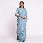 Powder Blue Cotton Slub Pre Stitched Saree For Women