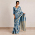 Blue Organic Tissue Woven Pre Stitched Saree For Women