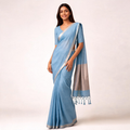 Blue And Beige Kota Silk Tissue Pre Stitched Saree For Women