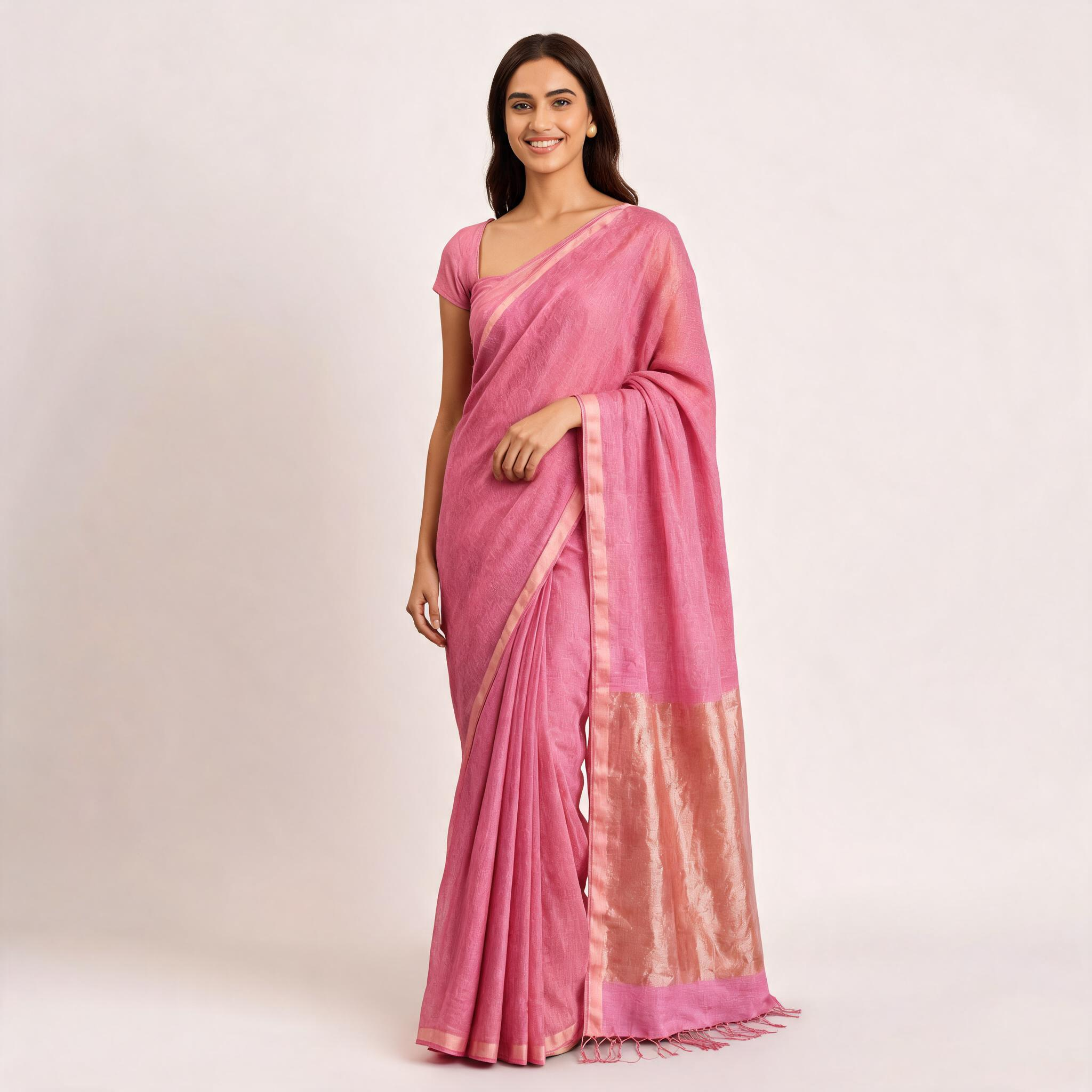 Pink Kota Silk Tissue Pre Stitched Saree For Women
