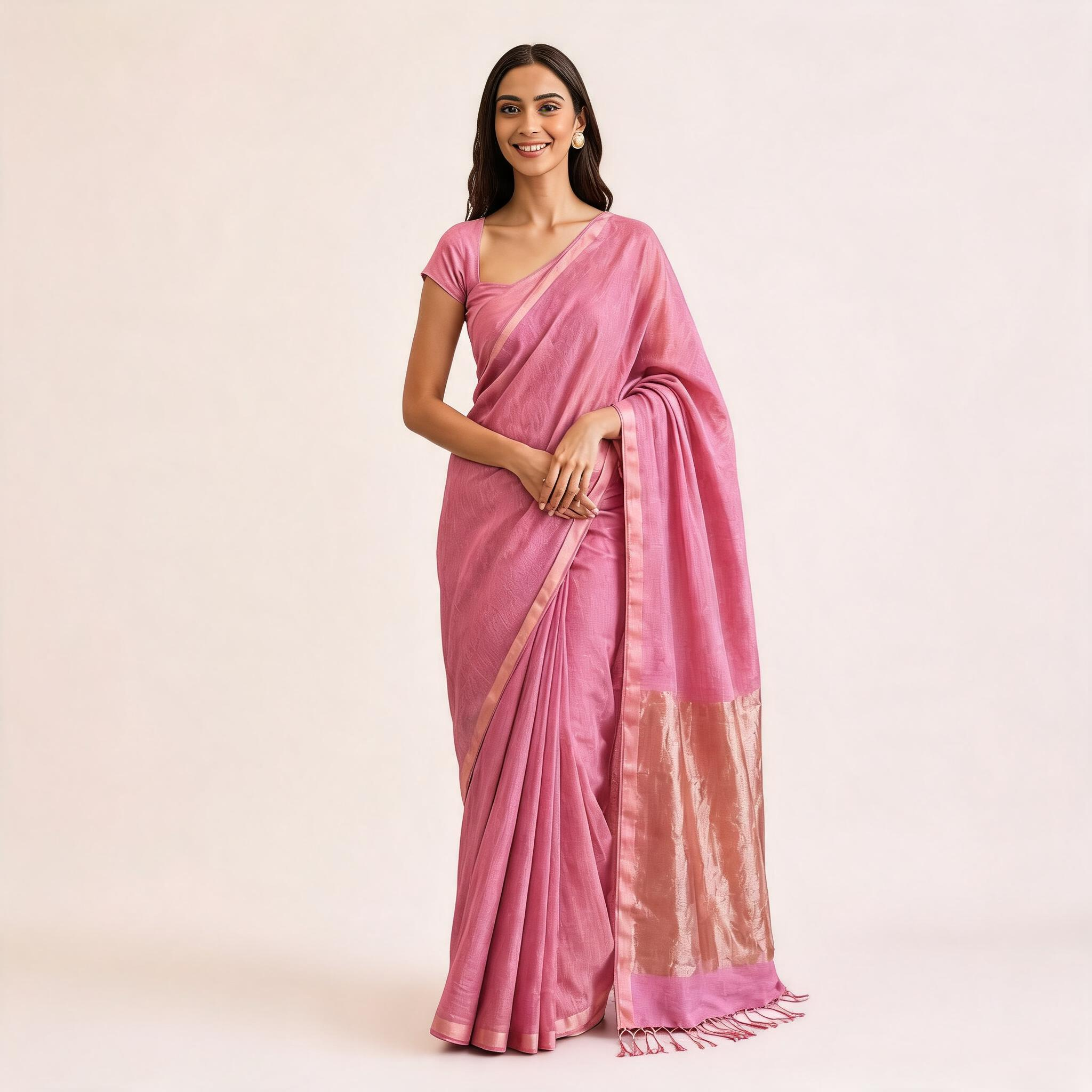 Pink Kota Silk Tissue Pre Stitched Saree For Women