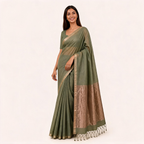Green Kota Silk Tissue Pre Stitched Saree For Women