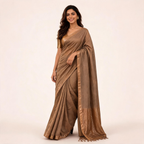 Brown Kota Silk Tissue Pre Stitched Saree For Women