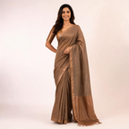Brown Kota Silk Tissue Pre Stitched Saree For Women