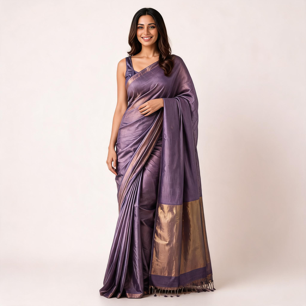Purple Kota Silk Tissue Pre Stitched Saree For Women