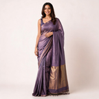 Purple Kota Silk Tissue Pre Stitched Saree For Women