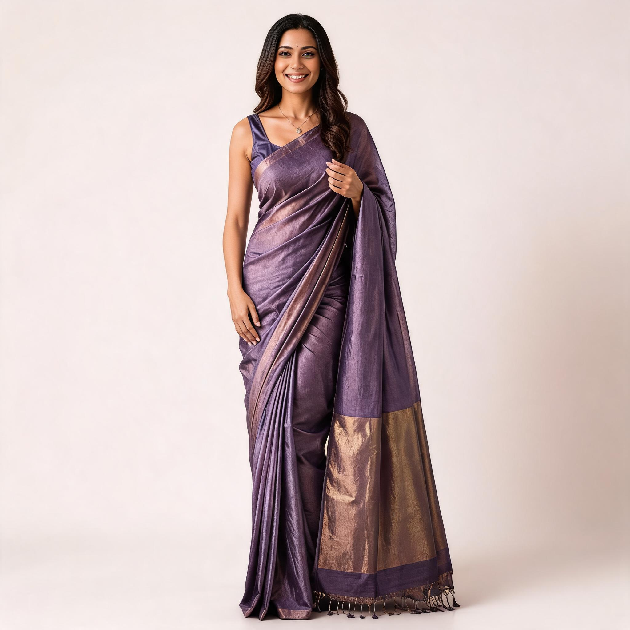 Purple Kota Silk Tissue Pre Stitched Saree For Women