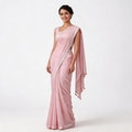 Pink Cotton Slub Pre Stitched Saree For Women