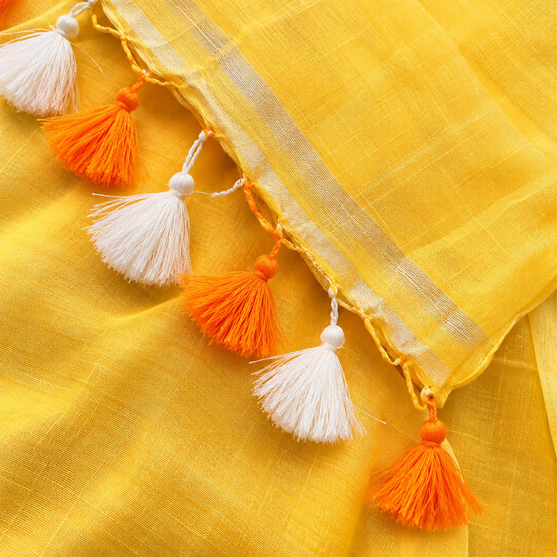 Yellow Cotton Linen Pre Stitched Saree For Women