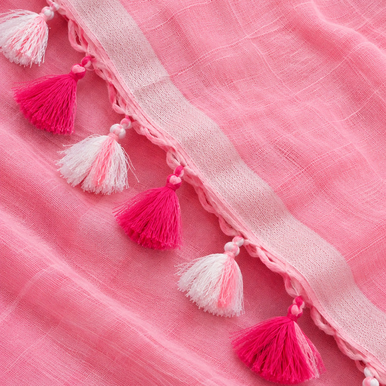 Pink Cotton Slub Pre Stitched Saree For Women