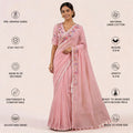 Pink Linen Cotton Embroidered Pre Stitched Saree For Women