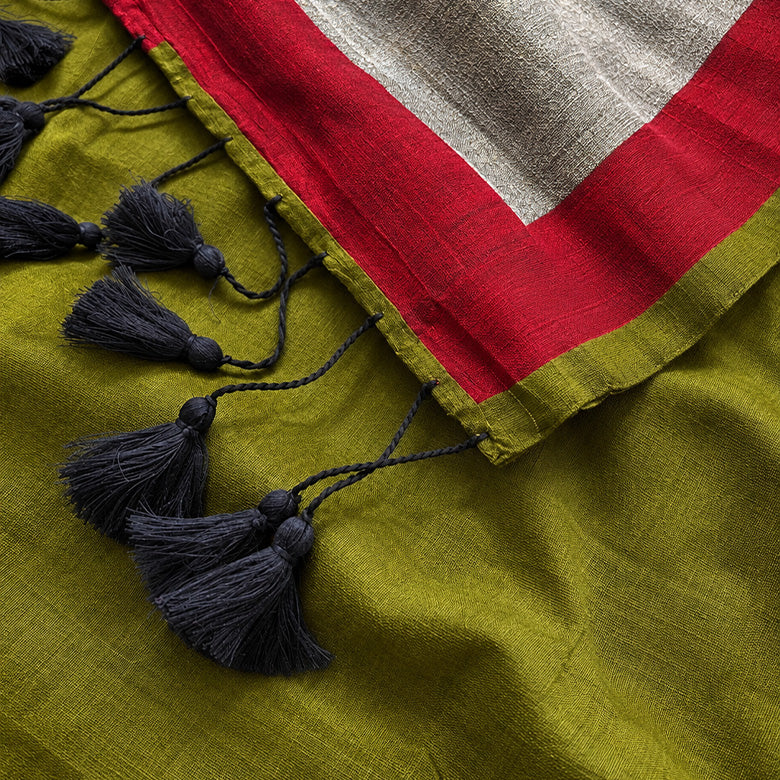 Olive Green And Maroon Mul Cotton Pre Stitched Saree For Women
