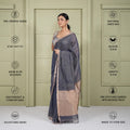 Grey Linen Silk Pre Stitched Saree