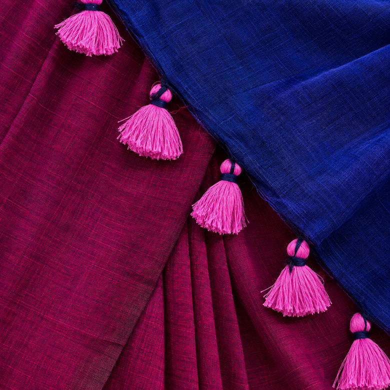 Blue And Maroon Mul Cotton Pre Stitched Saree For Women
