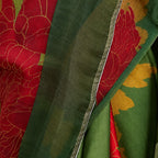 Half Satin Half Organza Green Floral Saree
