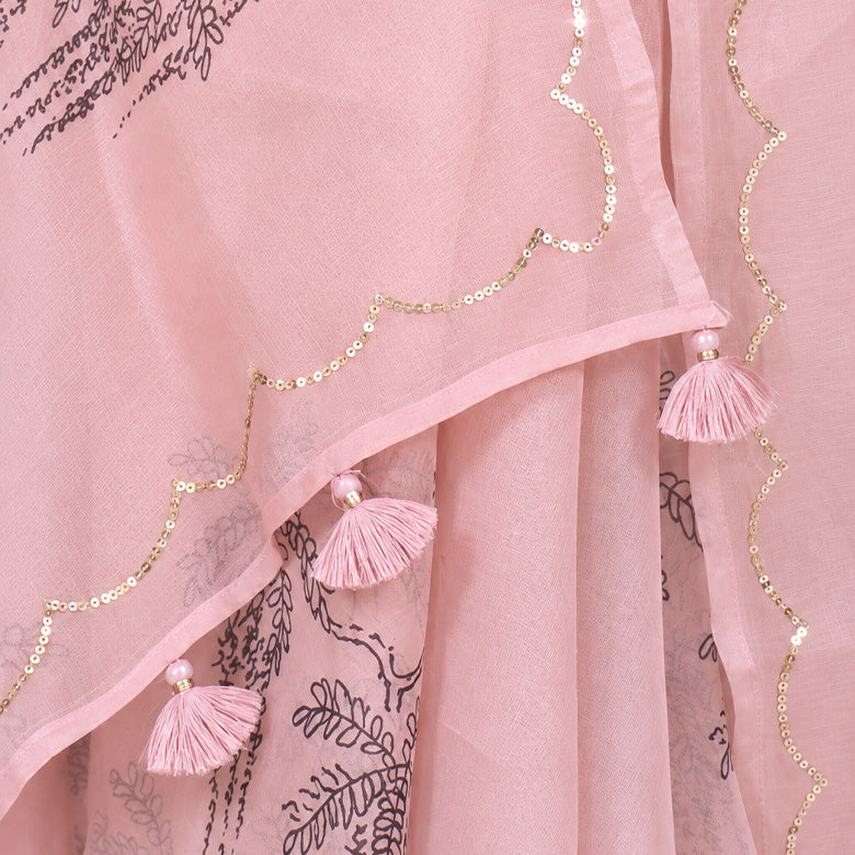 Pink Organza Digital Print Saree