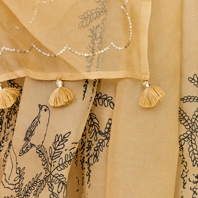 Yellow Organza Digital Print Saree