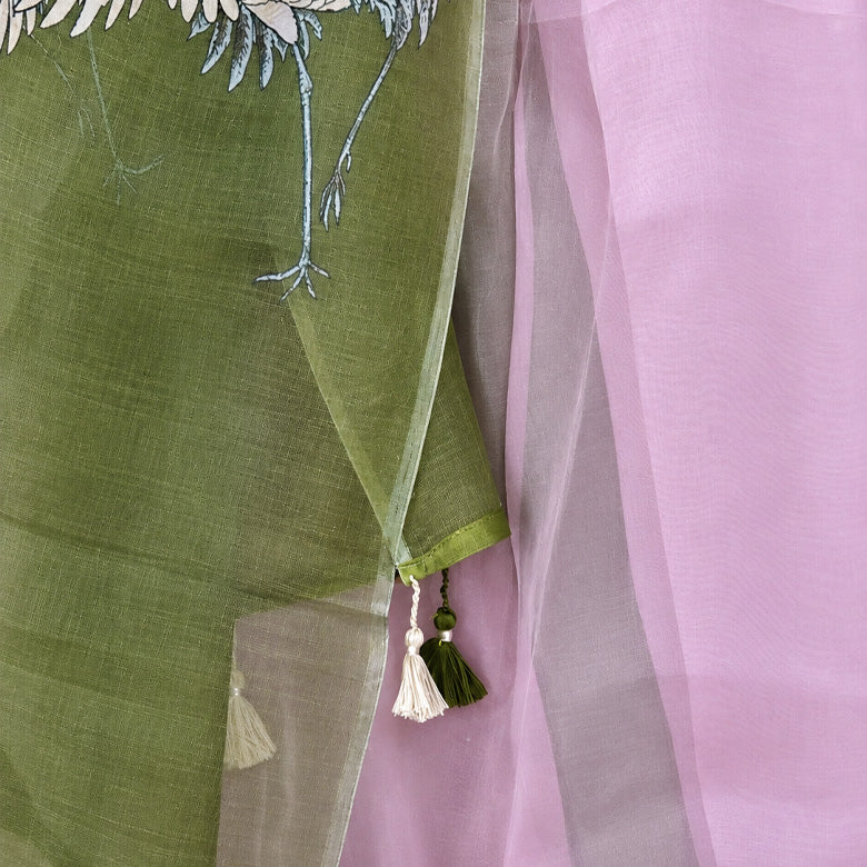Pink & Green Organza Saree