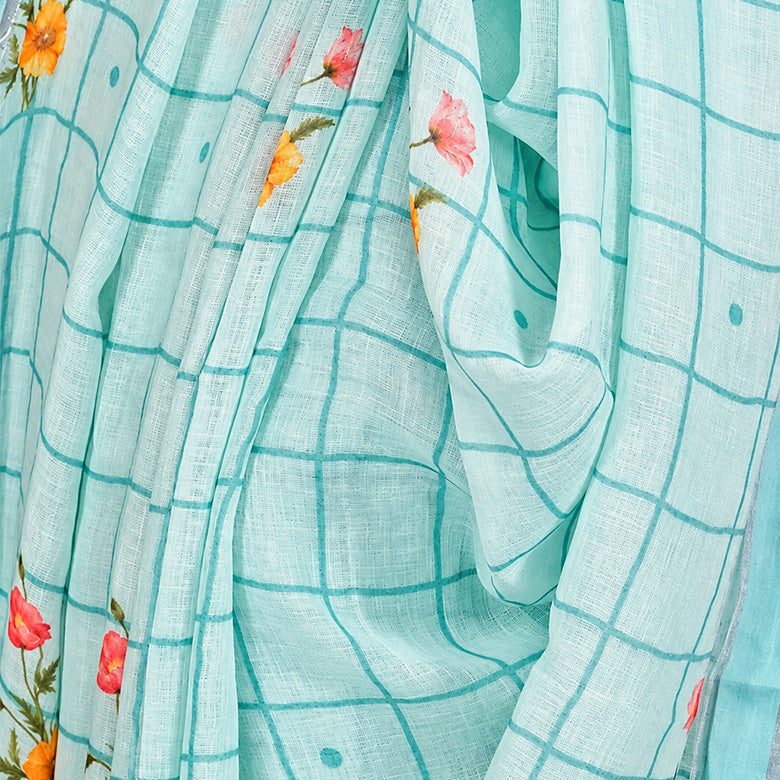 Cotton Linen Printed Saree