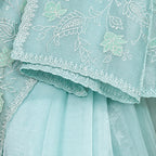 Sea Green Tissue Saree With Thread Embroidery