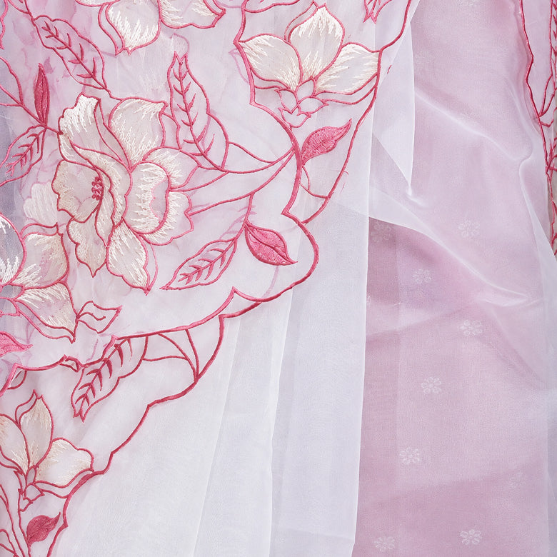 White Organza Saree with Floral Applique Work