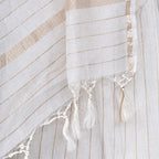 White Cotton Linen Saree with Zari Applique Work