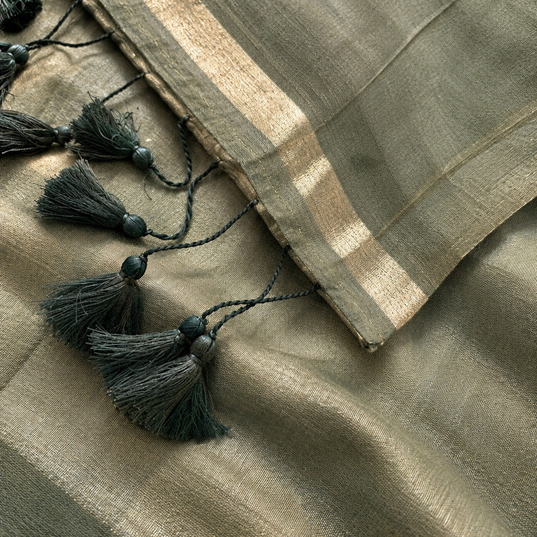 Green Kota Silk Tissue Pre Stitched Saree For Women