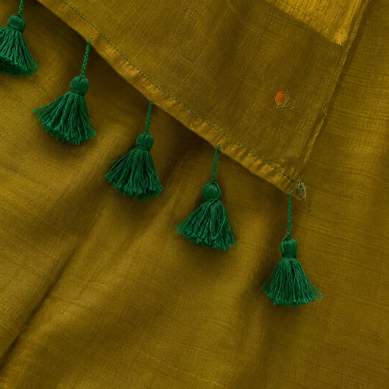 Olive Green Tissue Silk Sequin Pre Stitched Saree For Women