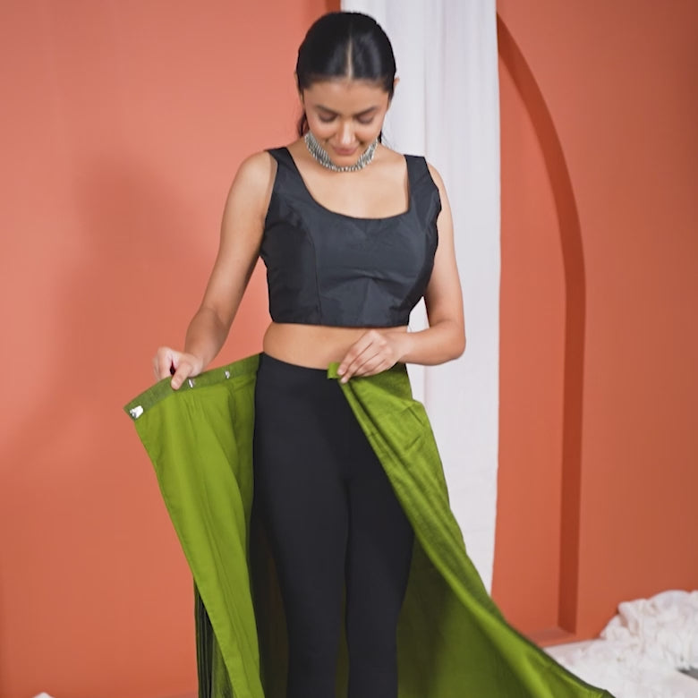 Olive Green And Maroon Mul Cotton Pre Stitched Saree For Women