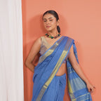 Olive And Navy Blue Mul Cotton Tissue Pre Stitched Saree For Women