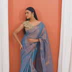 Teal Raga Tissue Pre Stitched Saree For Women